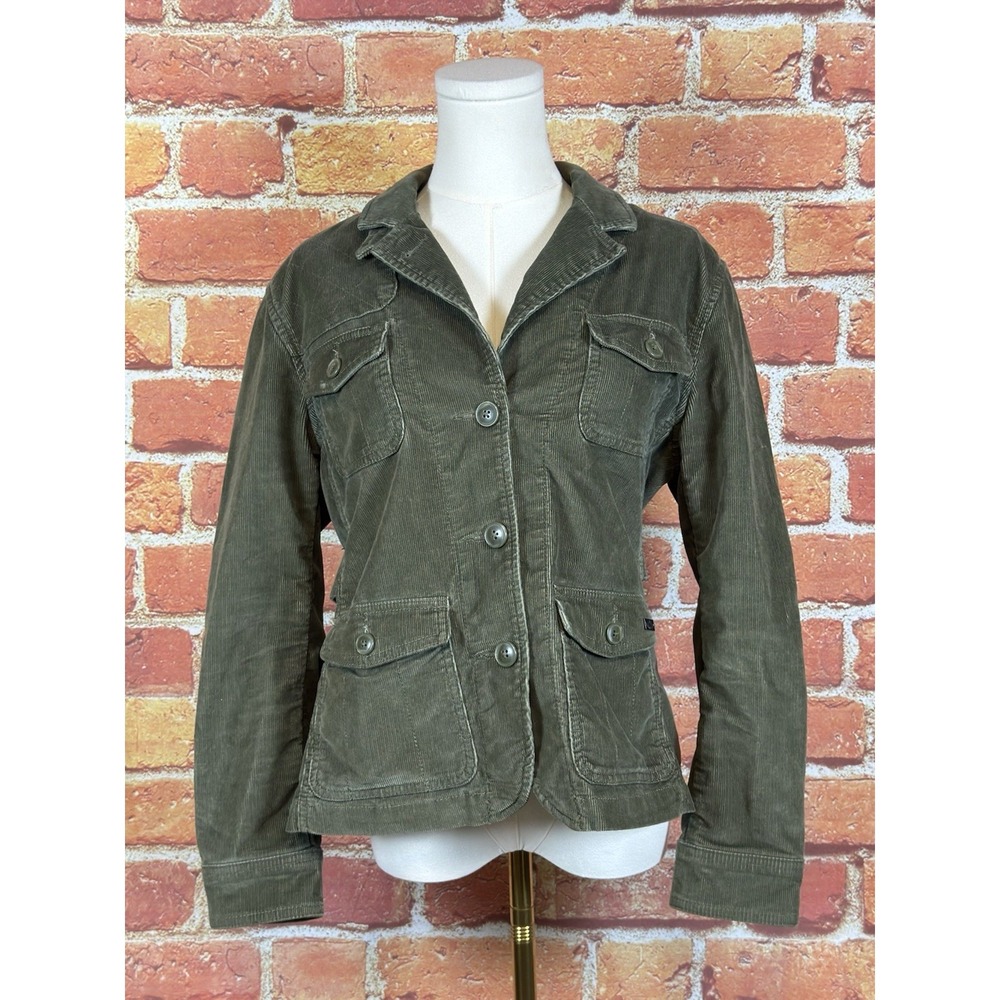 L.L.Bean Corduroy Green‎ Button Front Jacket Women's Size Small Petite Boho